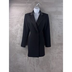 Miss Circle Blazer Dress Womens Size Small Black Rhinestone Fringe Bodycon Party